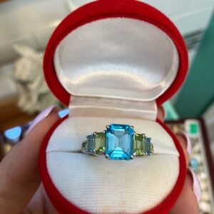 Blue Topaz Peridot Cocktail Engagement Ring